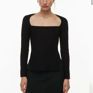 Aritzia Black Long Sleeve Square Neck Top NWT